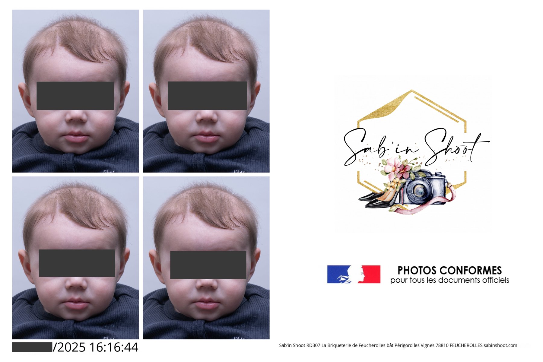Planche de quatre photos d’identité enfant réalisée au studio Sab’in Shoot