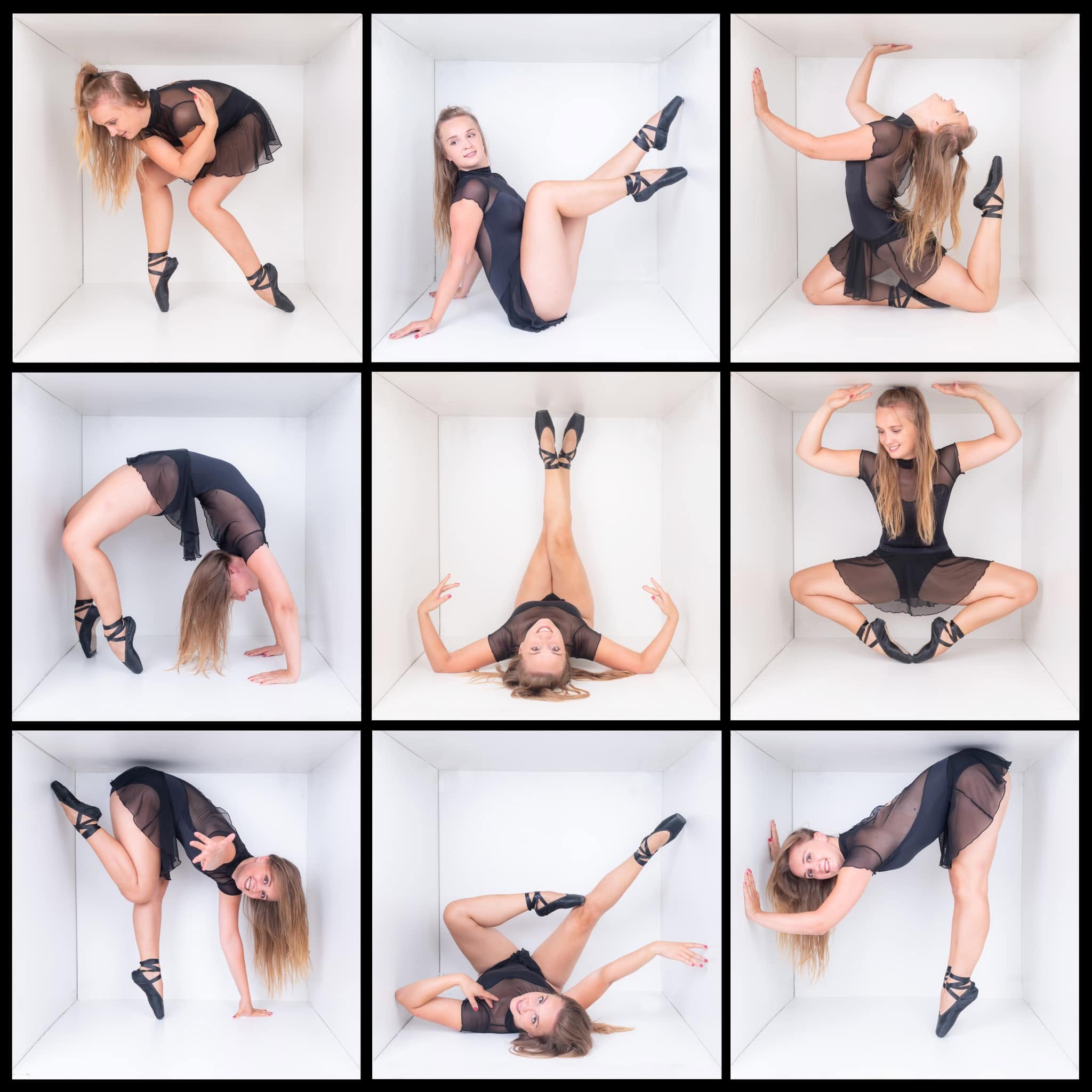 Montage In the Box en neuf cases avec des poses de danse