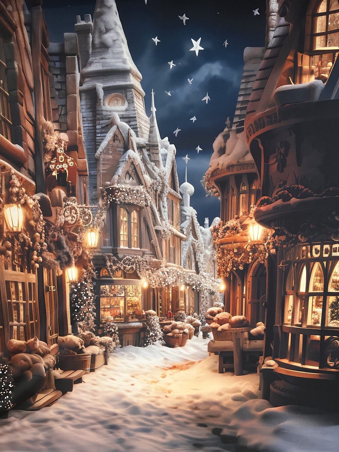 Décor de village de Noël enneigé